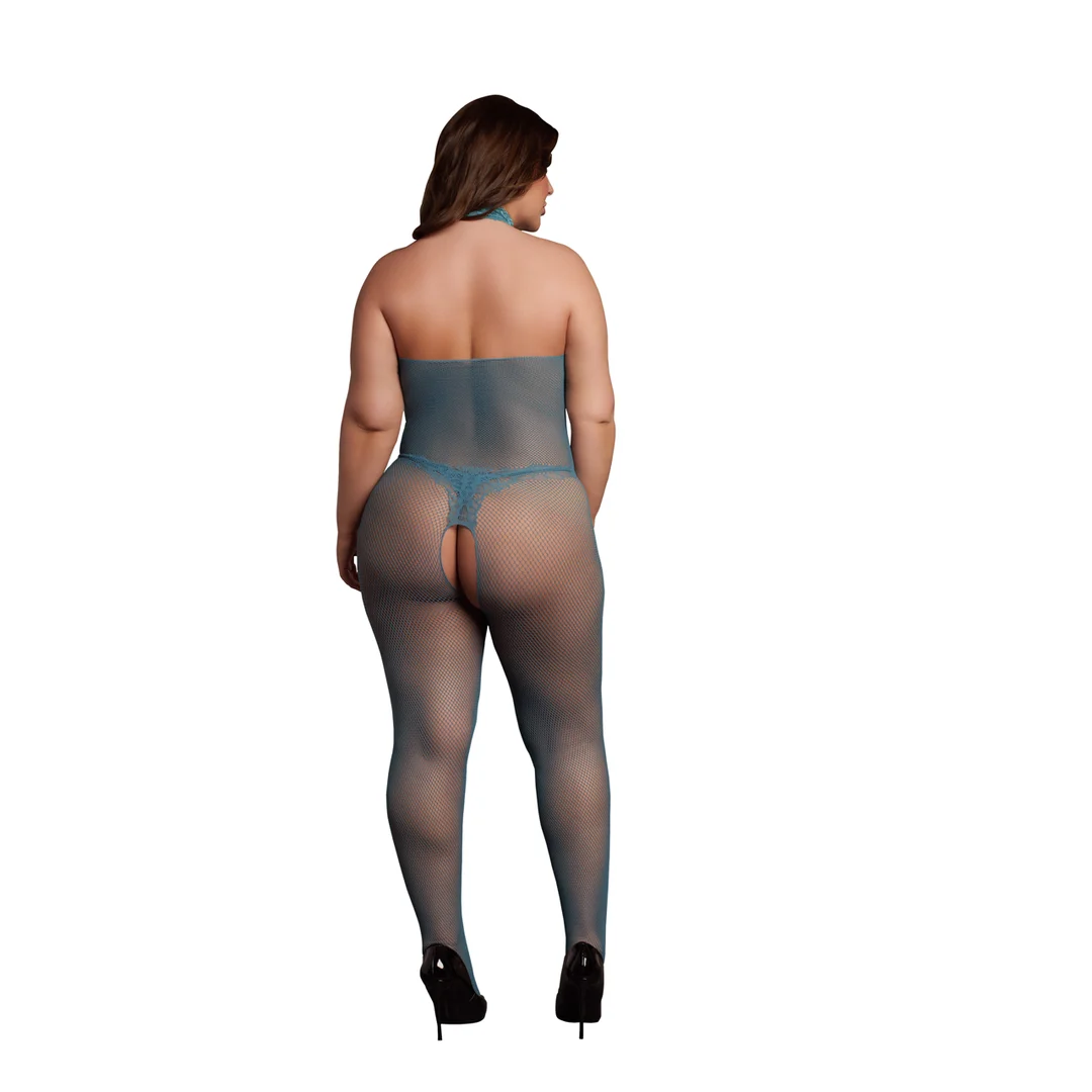 Bodystocking in pizzo a rete con apertura inguinale per un look curvy sensuale - LIN - immagine 3