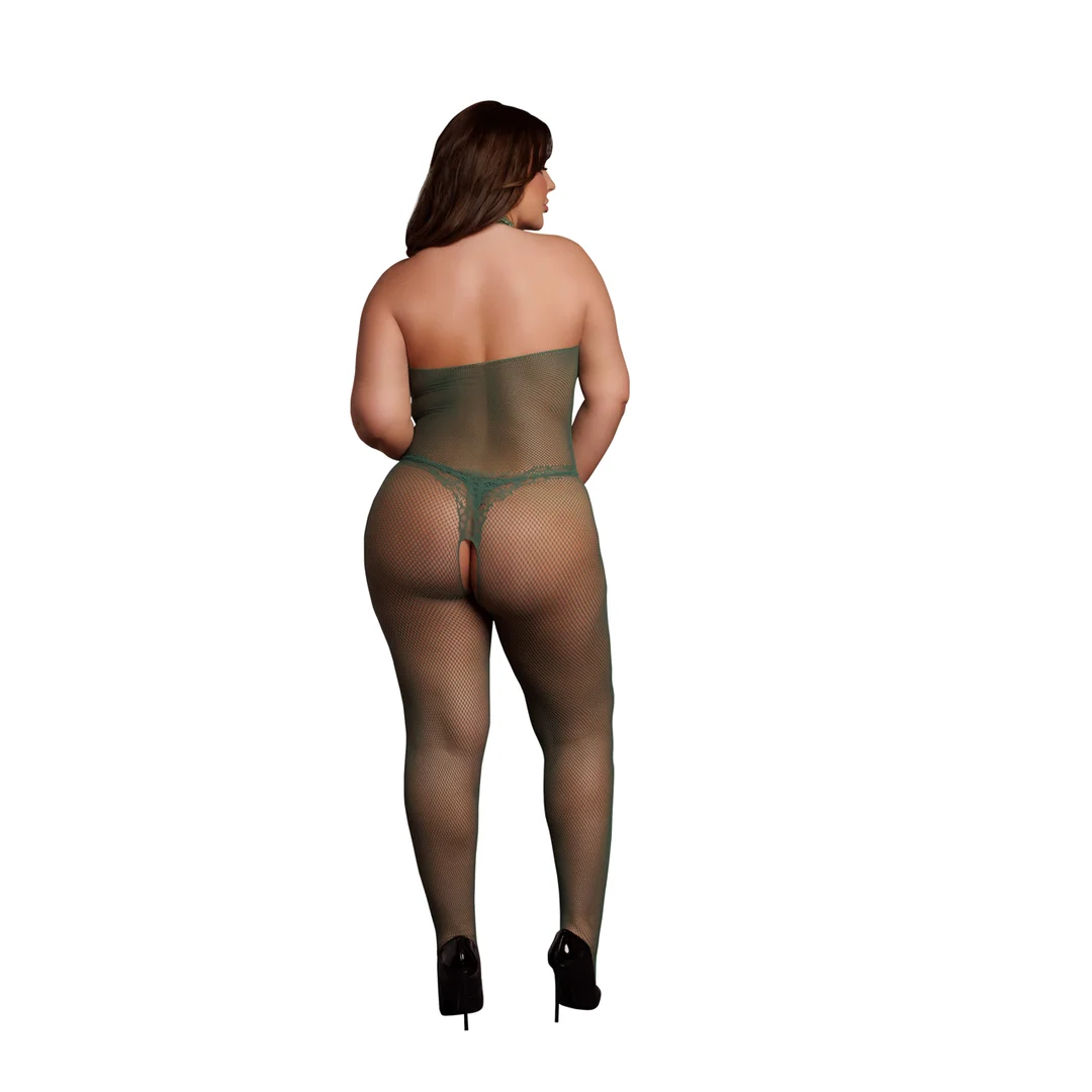 Bodystocking in pizzo a rete con apertura inguinale per un look curvy sensuale - LIN - immagine 15