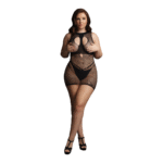 Miniabito sexy in rete fishnet con coppe aperte, choker e scollo a V, per un fascino curvy - Le Desir - immagine 4