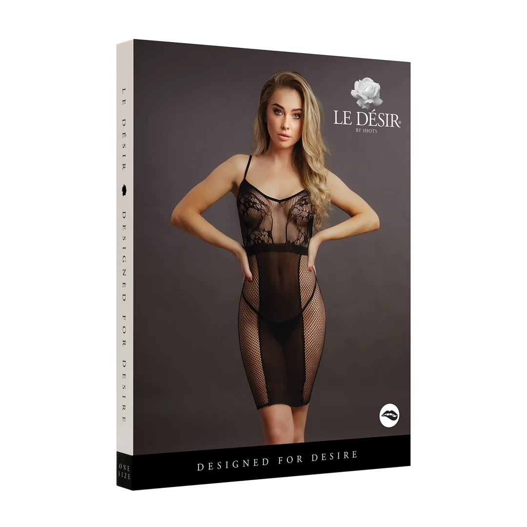 Abito sensuale in pizzo e rete, taglie comode, scollo profondo a V per valorizzare le curve, LIN - immagine 7