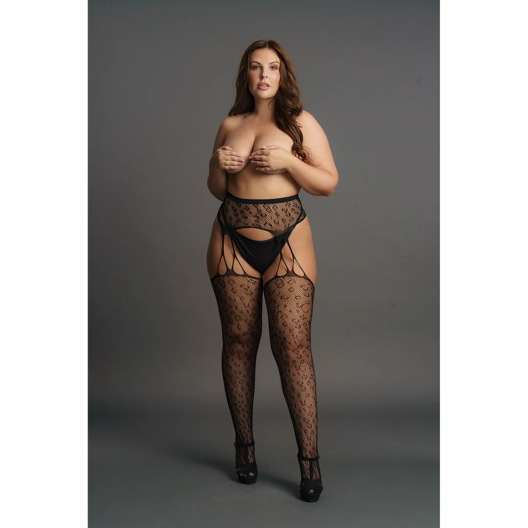 Collant con giarrettiera e stampa leopardata per look curvy seducenti – LIN - immagine 4