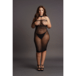 Abito sexy taglie forti in rete con scollo all’americana alto, per forme morbide – LIN - immagine 4