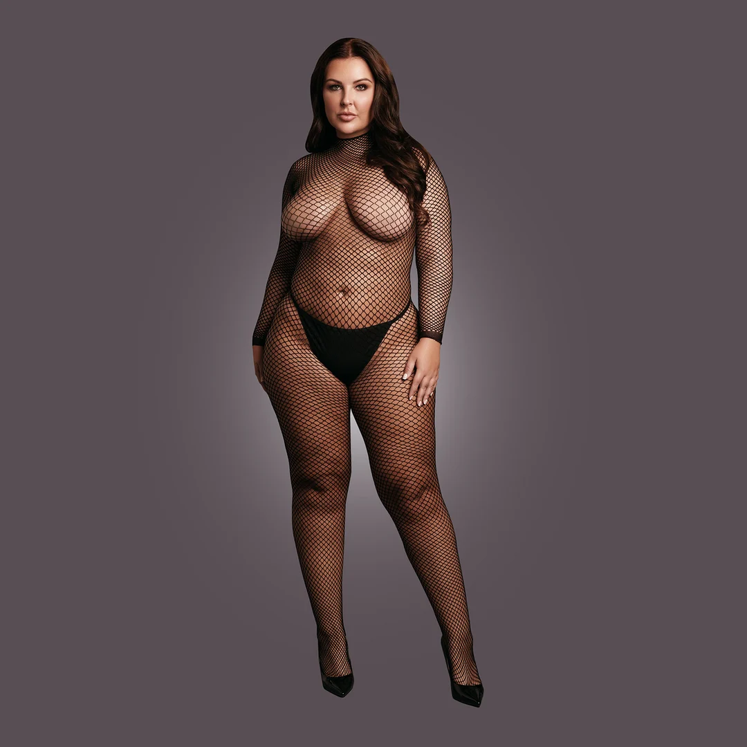 Body a rete con apertura inguinale e collo alto, per un fascino curvy – SexyPlus - immagine 4