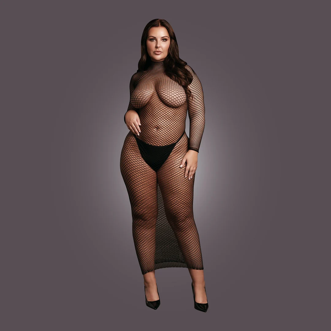 Abito in rete con elegante collo alto, per un look sexy che valorizza le forme curvy – OSX - immagine 4