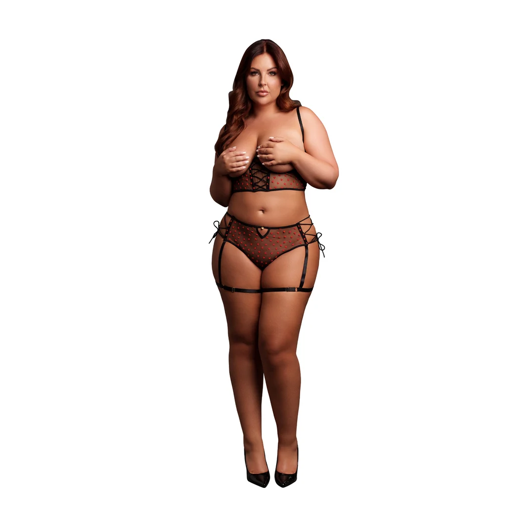 Completo di lingerie curvy con reggiseno con ferretto e coppe aperte, e dettagli stringati seducenti – LIN - immagine 4