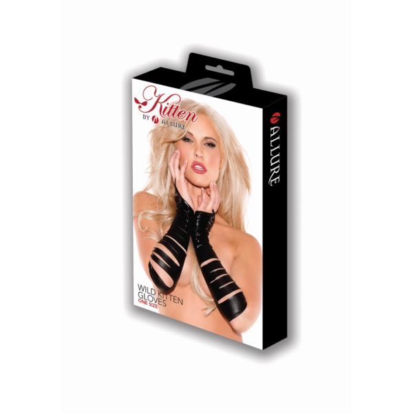 Guanti neri effetto wetlook Wild Kitten