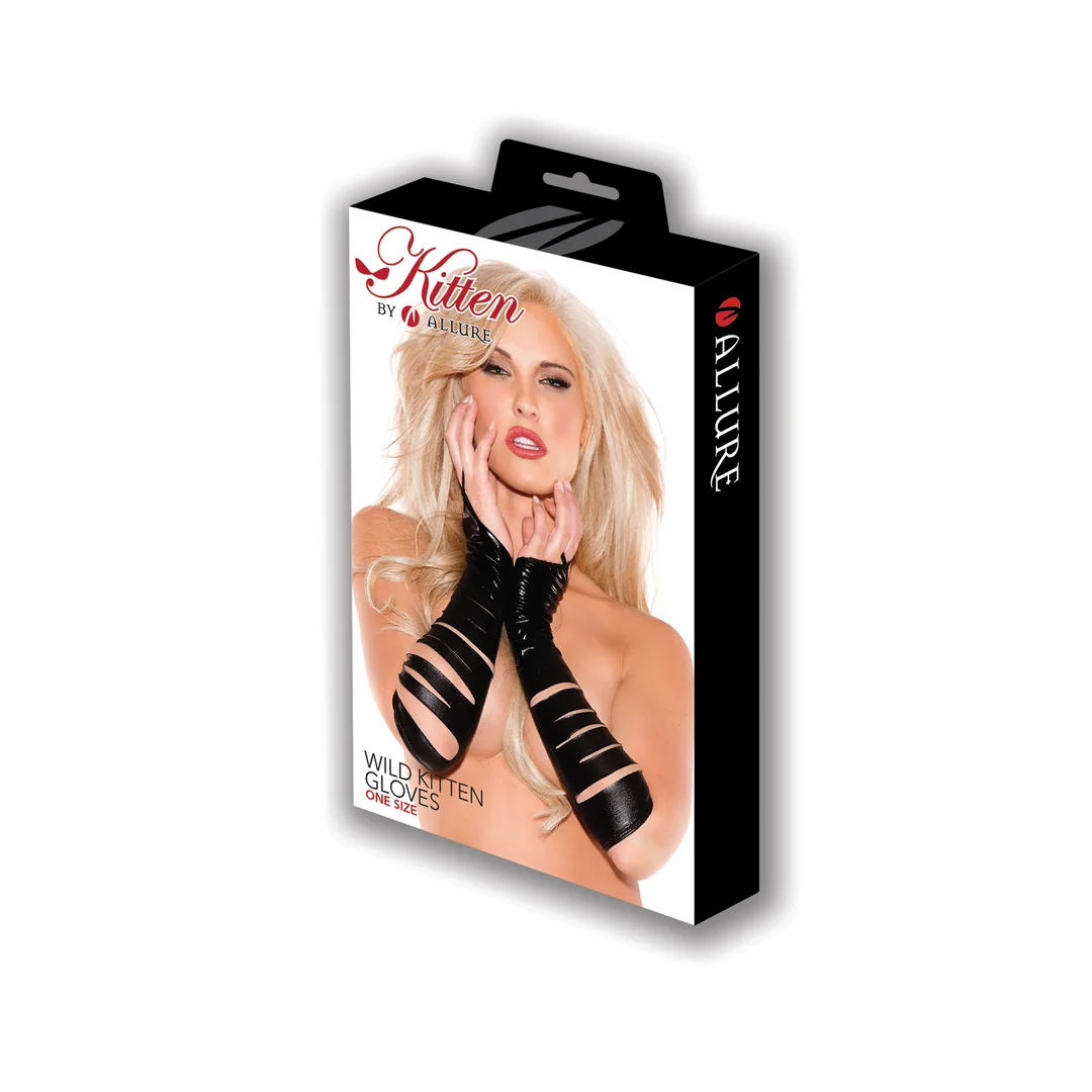 G-3002KBLK-OS-2 Guanti neri effetto wetlook Wild Kitten - immagine 1