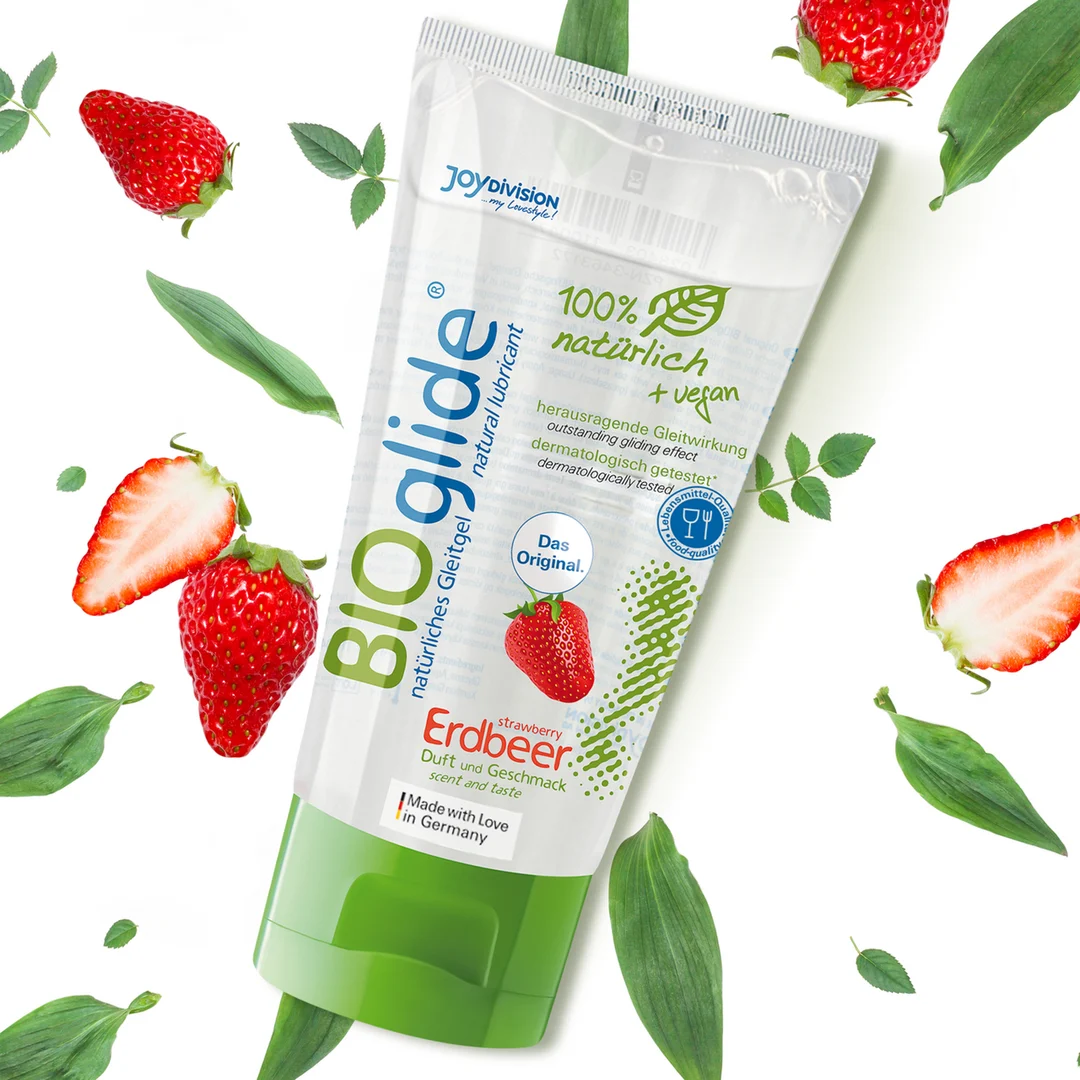 Lubrificante aromatizzato, vegano e 100% naturale, fragola, 80 ml, BIOglide - immagine 1