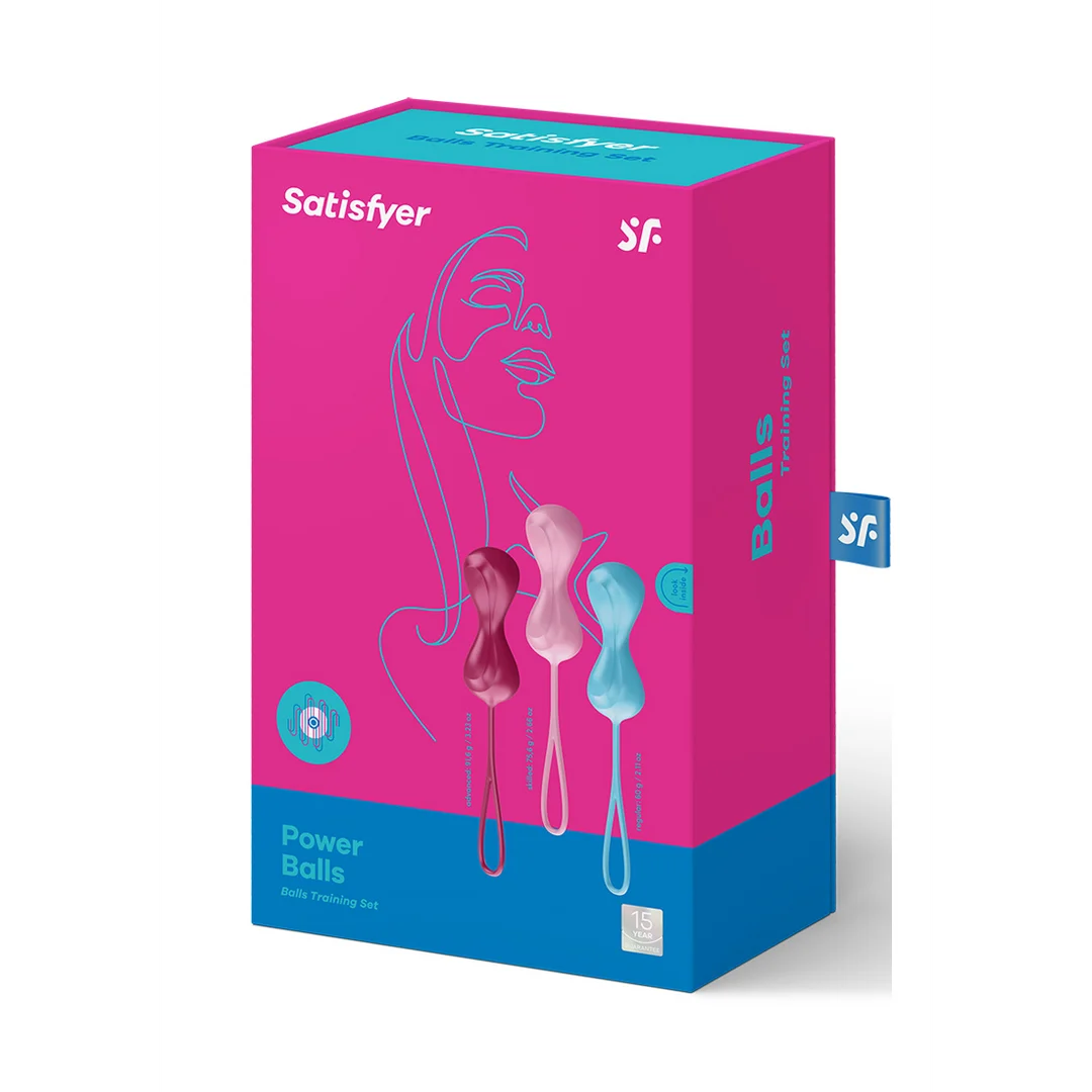 J01510-2 Allenatore del pavimento pelvico con pesi variabili – Power Balls, palline di Kegel, 3 pezzi, turchese, rosso e rosa - immagine 1