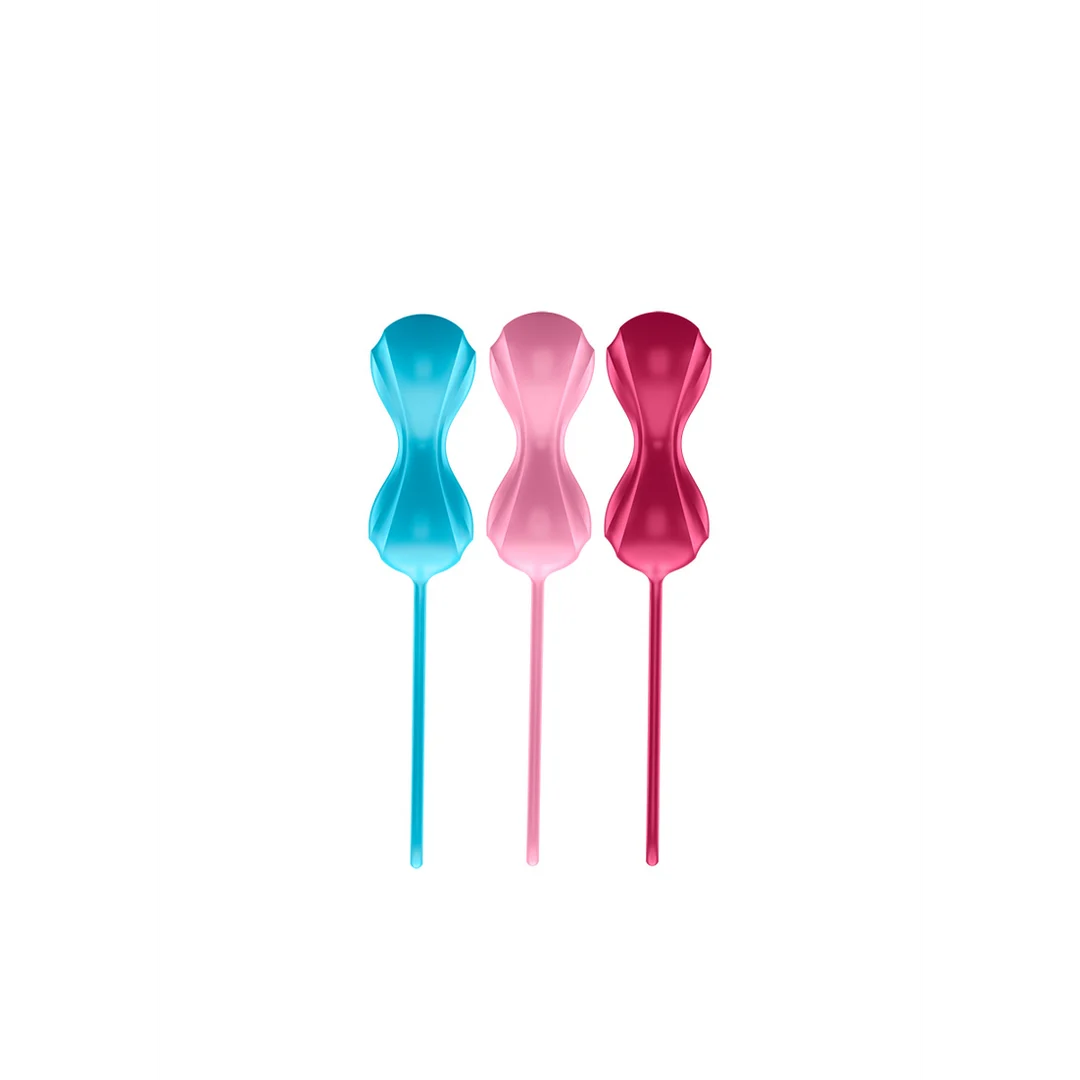 Allenatore del pavimento pelvico con pesi variabili – Power Balls, palline di Kegel, 3 pezzi, turchese, rosso e rosa - immagine 3