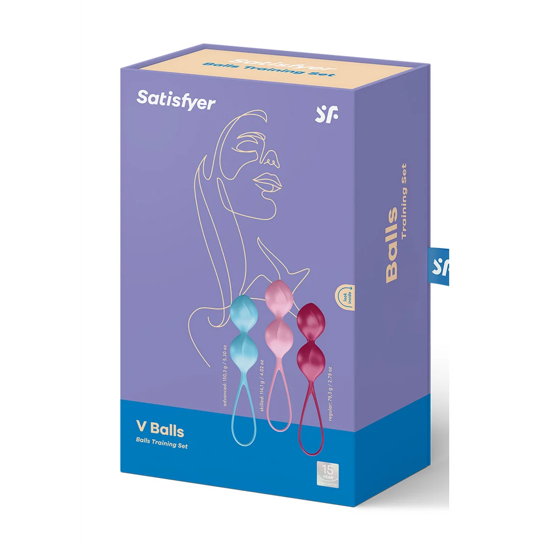 Extra per uomini per un semplice allenamento del pavimento pelvico – V Balls · Palline di Kegel · 3 pezzi · Turchese/Rosso/Rosa - immagine 1