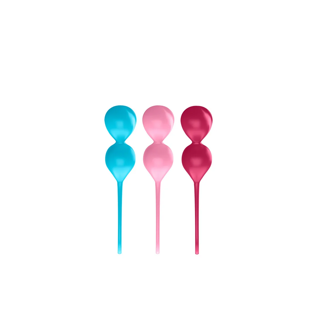 Extra per uomini per un semplice allenamento del pavimento pelvico – V Balls · Palline di Kegel · 3 pezzi · Turchese/Rosso/Rosa - immagine 3