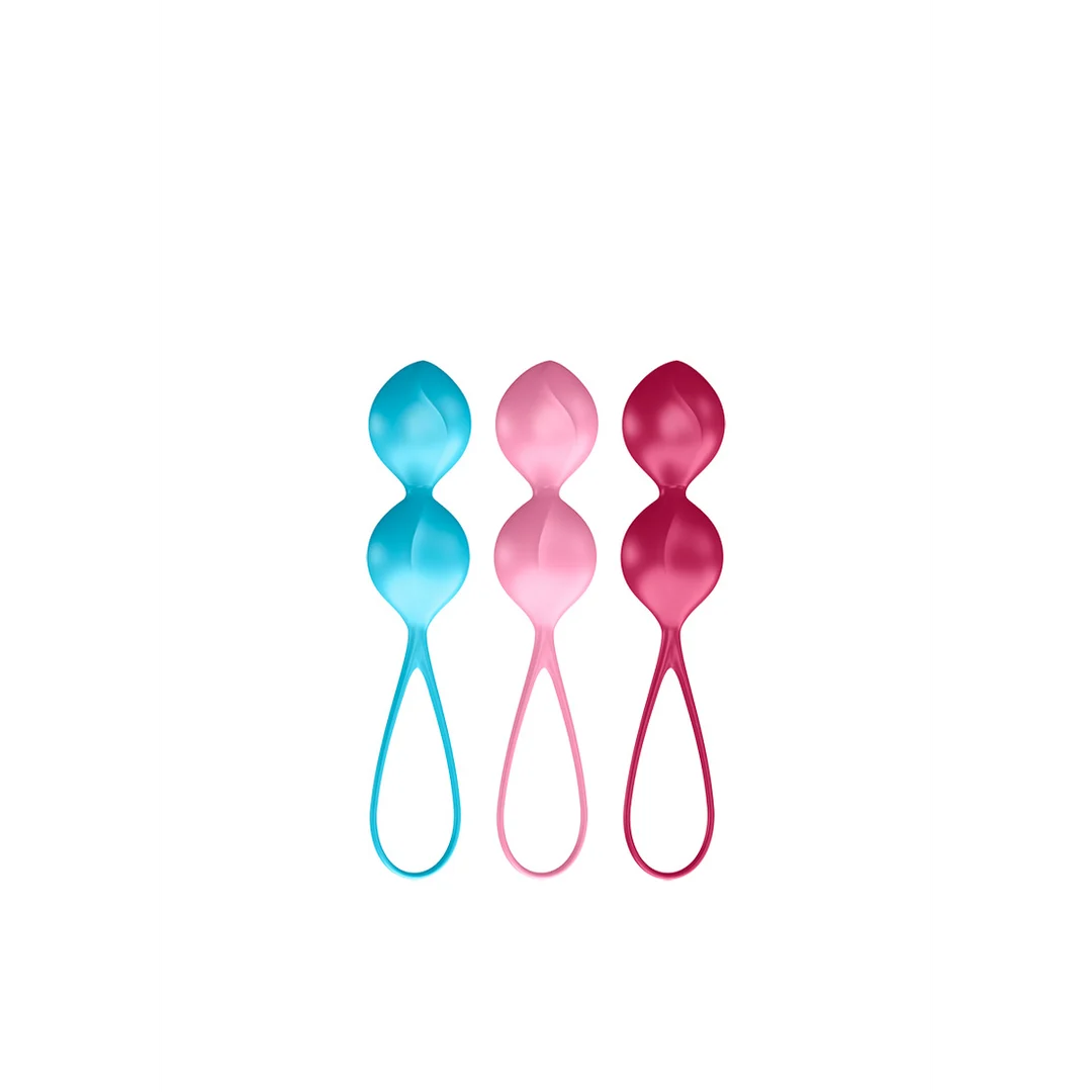 Extra per uomini per un semplice allenamento del pavimento pelvico – V Balls · Palline di Kegel · 3 pezzi · Turchese/Rosso/Rosa - immagine 4