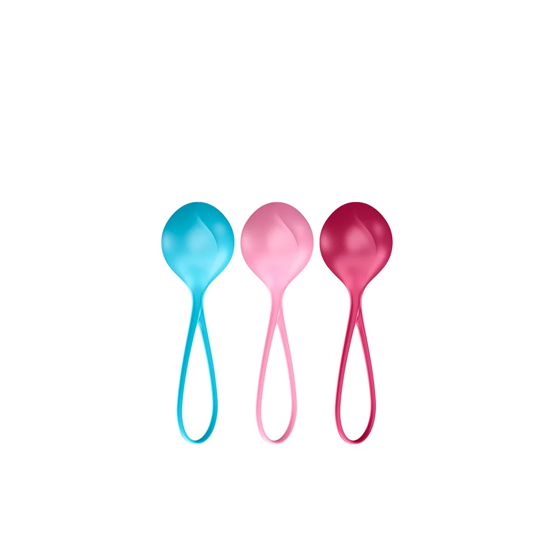 Set per uomo con aumento graduale, palline rinforzanti, Kegel Balls, 3 pezzi, turchese, rosso e rosa - immagine 4