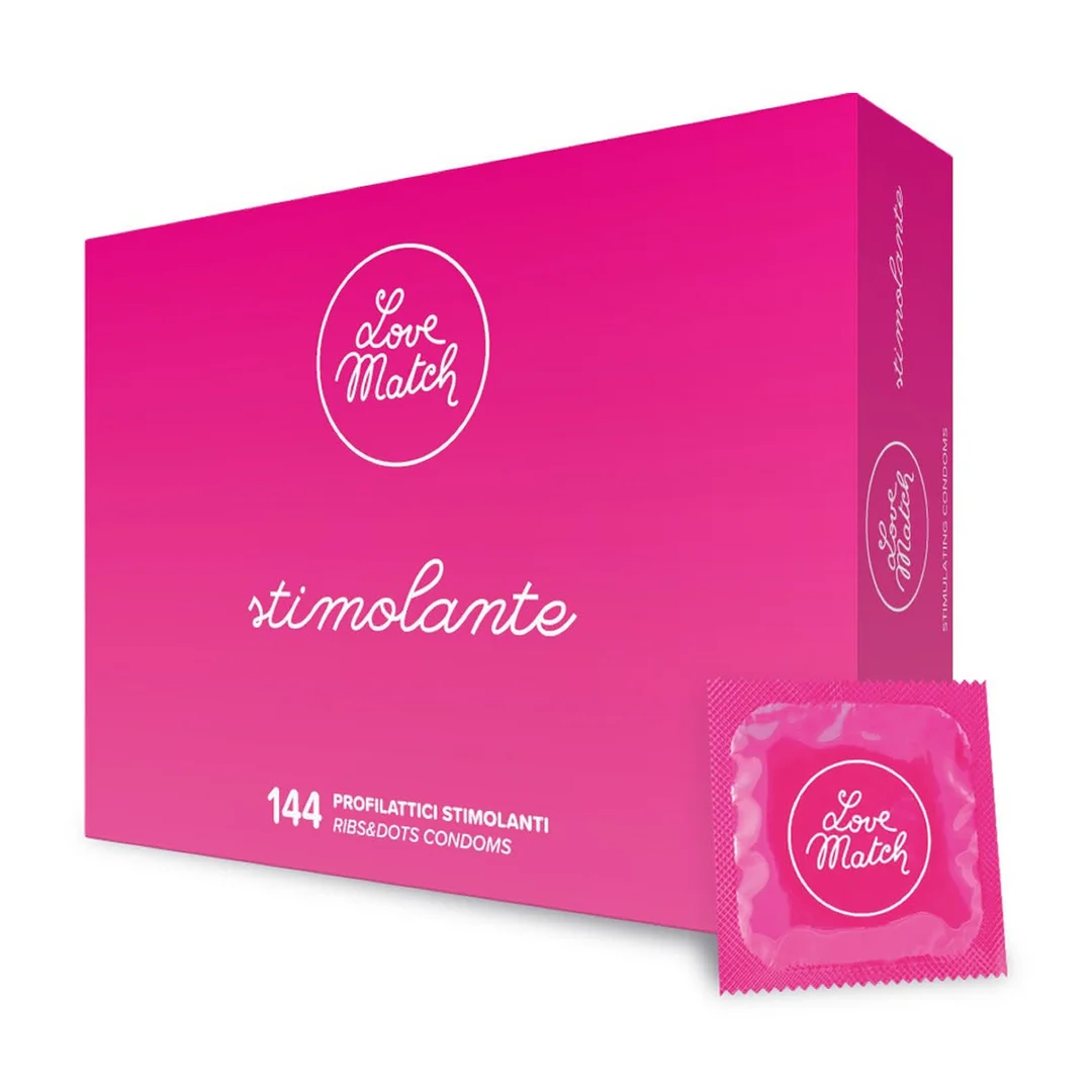 Preservativi con nervature e rilievi, 144 pezzi, Love Match Stimolante - immagine 2