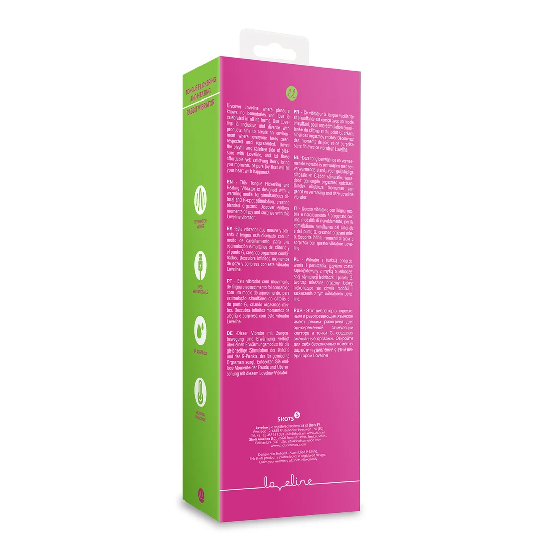 Vibratore rabbit con lingua vibrante e funzione riscaldante – Loveline by Shots Exuberant Pink Loveline by Shots - immagine 8