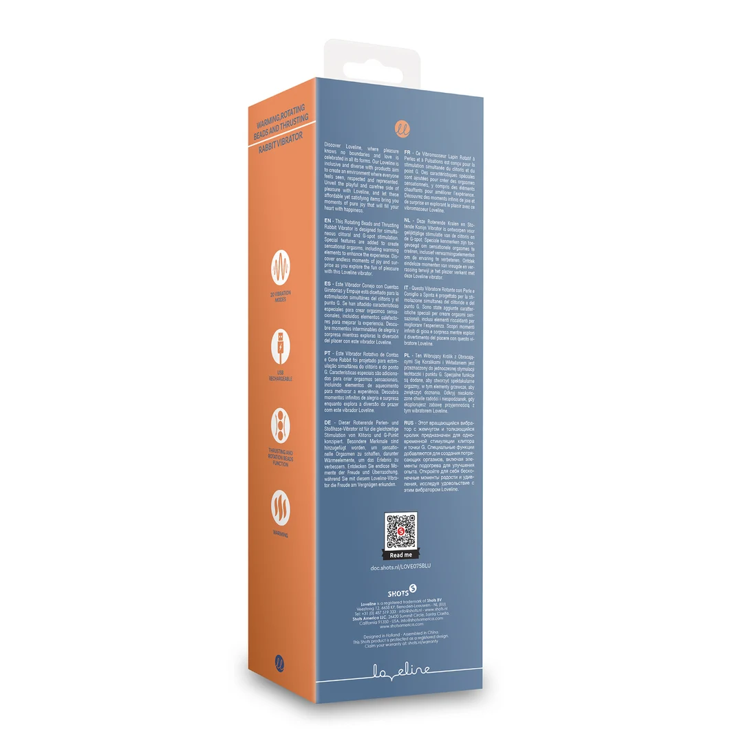 Vibratore rabbit, asta con movimento di spinta e perle rotanti, Loveline by Shots, blu, Loveline by Shots - immagine 7