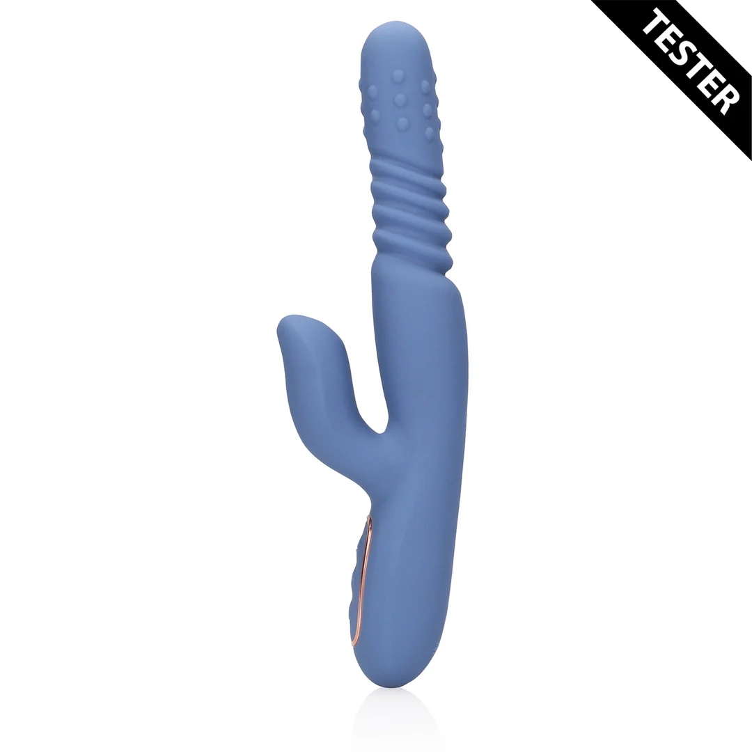 Vibratore rabbit, asta con movimento di spinta e perle rotanti, Loveline by Shots, blu, Loveline by Shots - immagine 2