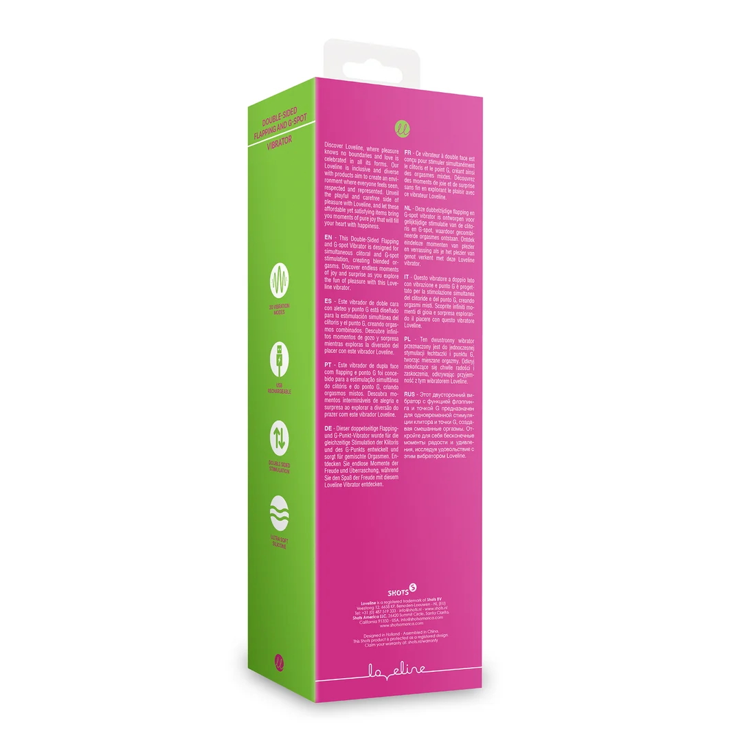 Vibratore Loveline a doppia estremità con funzione flutter e punto G, rosa - immagine 2