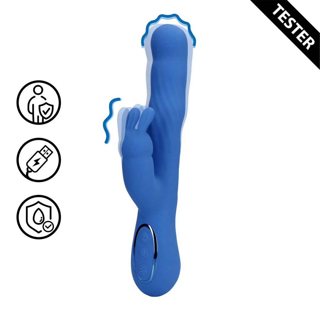 Vibratore rabbit con movimenti oscillanti per clitoride e punto G, Loveline Jetset Blu, Loveline by Shots - immagine 1