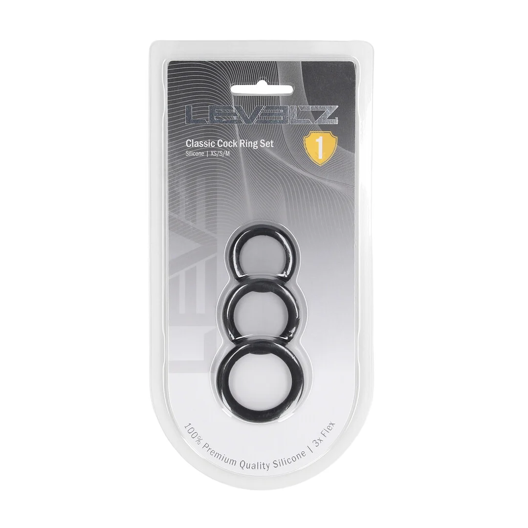 LVL01-0006BLK-2 Set di 3 anelli fallici Levelz in silicone - immagine 1