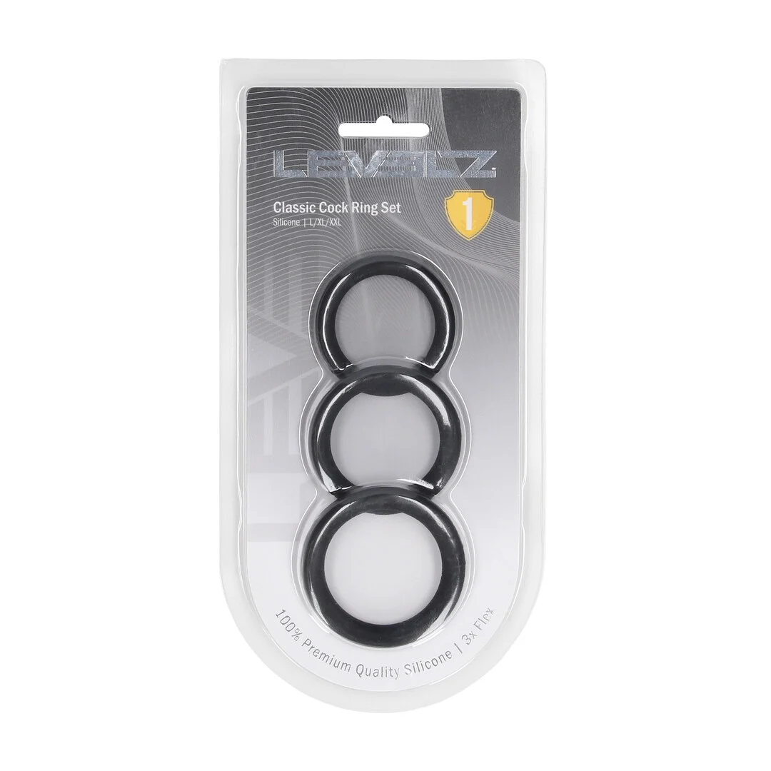 LVL01-0007BLK-2 Set da 3 anelli fallici in silicone Levelz by Shots - immagine 1