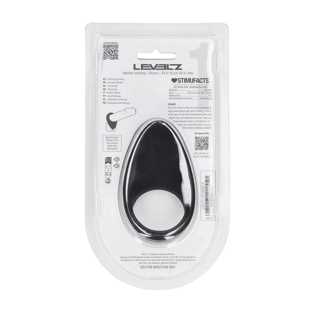 Anello fallico in silicone Levelz a goccia nero - immagine 2