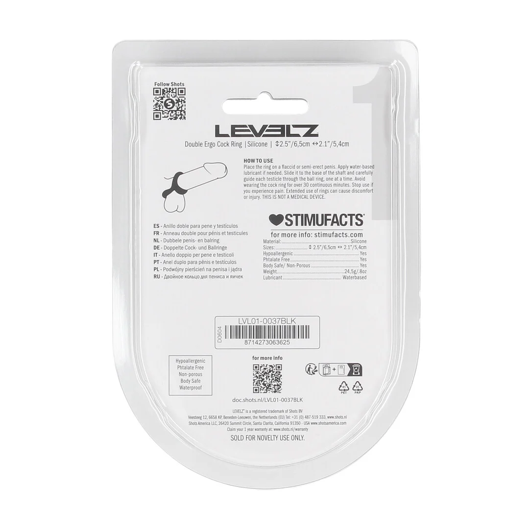 Anello fallico in silicone Levelz Double Ergo nero - immagine 2