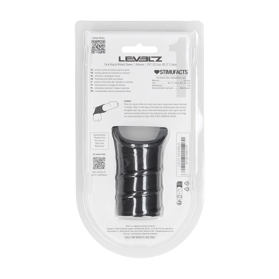 Anello fallico in silicone Levelz by Shots con guaina a coste nera - immagine 2