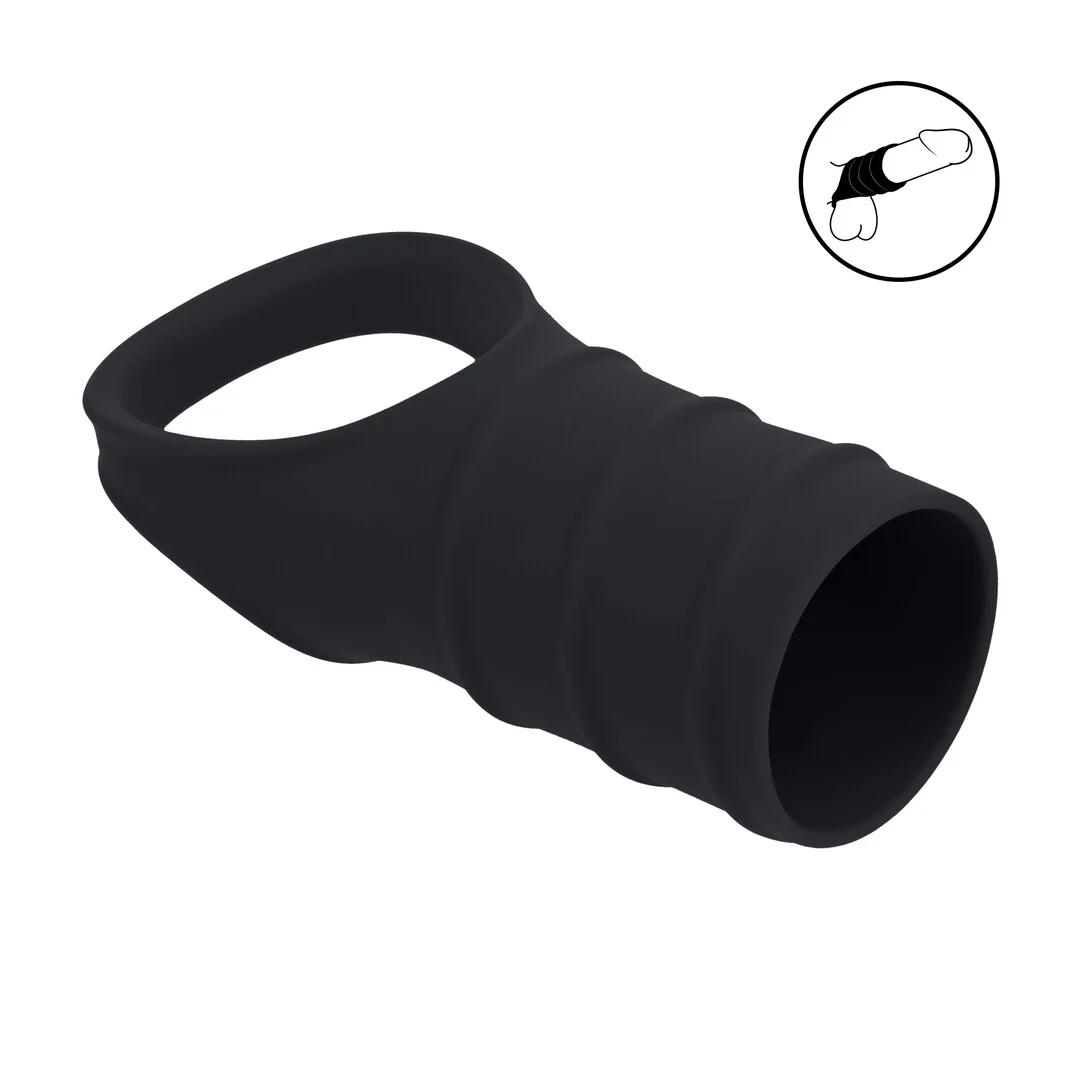 Anello fallico in silicone Levelz by Shots con guaina a coste nera - immagine 6
