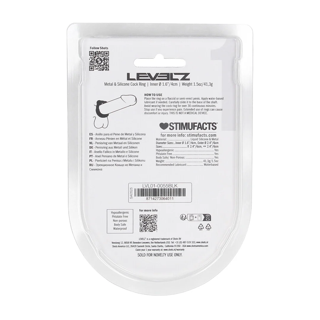 Anello fallico Levelz in metallo e silicone - immagine 2