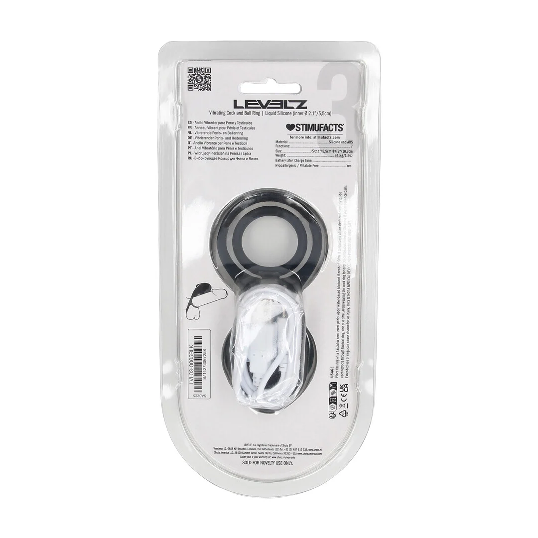 LVL03-0005BLK-3 Levelz anello vibrante per pene e testicoli con stimolatore ad ali - immagine 1