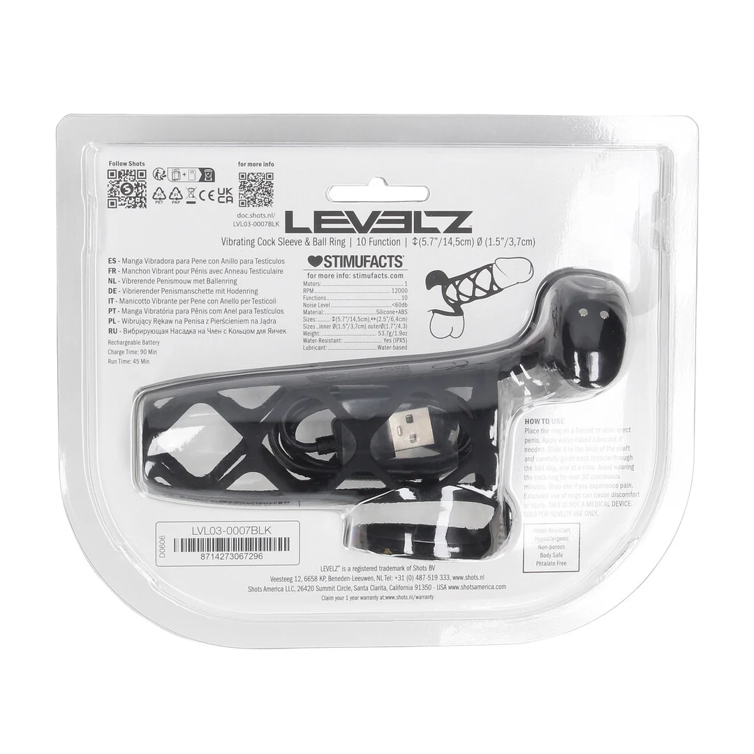 Guaina vibrante per pene Levelz by Shots con anello per testicoli, nera - immagine 2