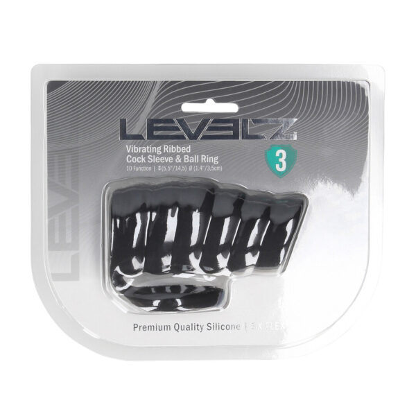 Levelz by Shots guaina vibrante a coste in silicone per pene con anello per testicoli, nera