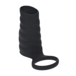 Levelz by Shots guaina vibrante a coste in silicone per pene con anello per testicoli, nera - immagine 3