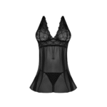 Babydoll nero con schiena scoperta e set con perizoma, taglia 2X - immagine 10