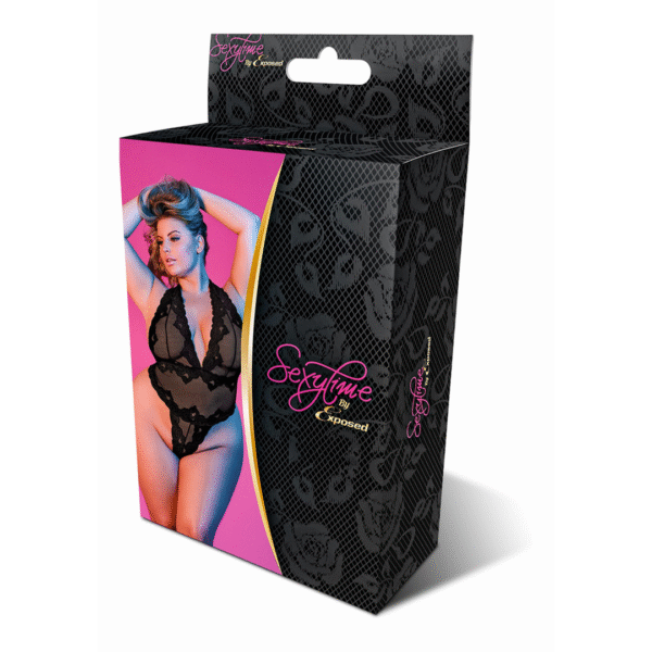 Body halter in pizzo con profonda scollatura a V e perizoma per un look sensuale | Exposed