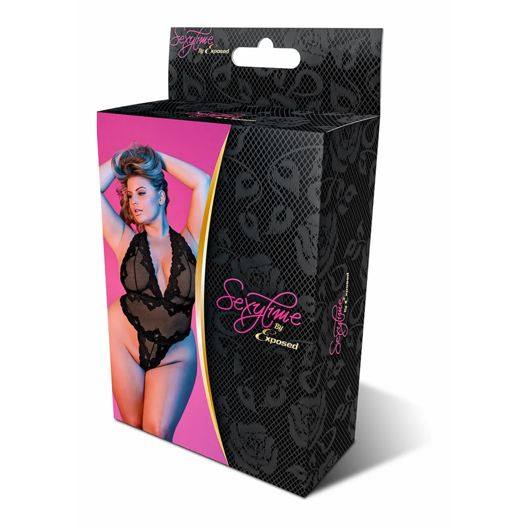 Body halter in pizzo con profonda scollatura a V e perizoma per un look sensuale | Exposed - immagine 1