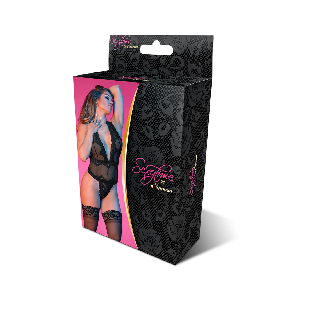 Body halter in pizzo con profonda scollatura a V e perizoma per un look sensuale | Exposed - immagine 7
