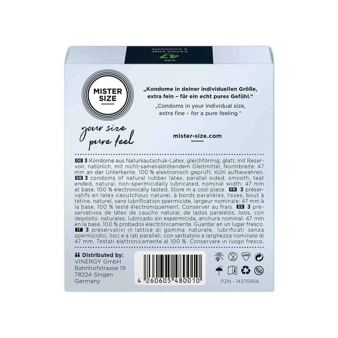 Preservativi Mister Size Pure Feel da 47 mm, 3 pezzi