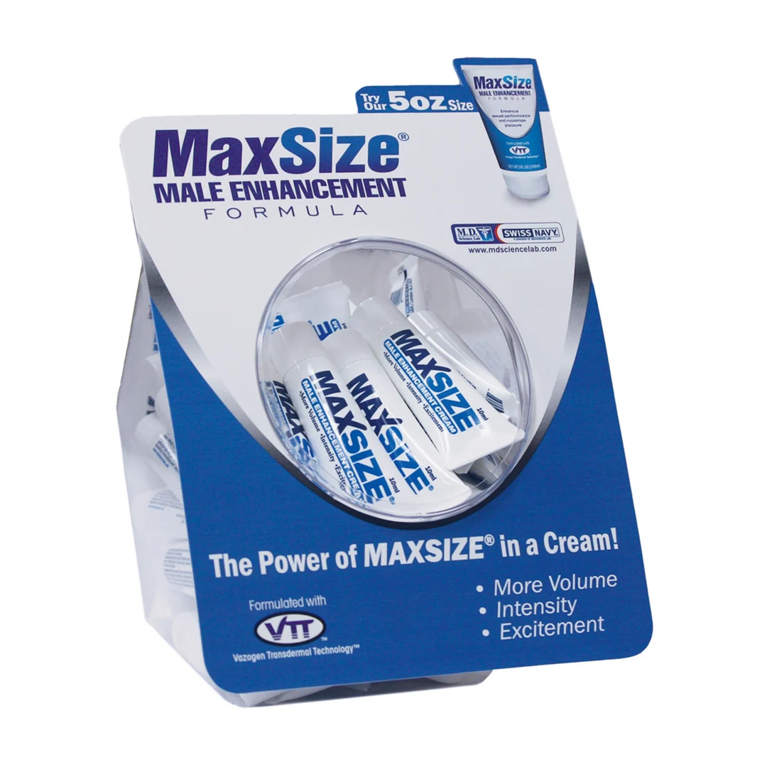 Crema per l’erezione, MAX Size, crema per il potenziamento maschile, 0.3 fl oz / 10 ml, confezione Fishbowl da 50 pezzi - immagine 2