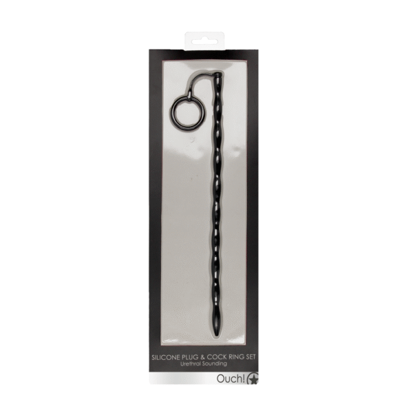 Set di plug e anello per il pene Ouch in silicone, nero