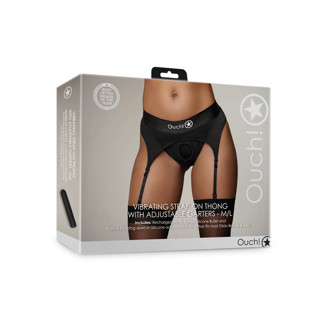 Ouch! Perizoma vibrante con strap on e reggicalze regolabili - immagine 1