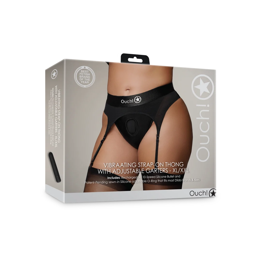 Ouch! Perizoma vibrante con strap on e reggicalze regolabili - immagine 7