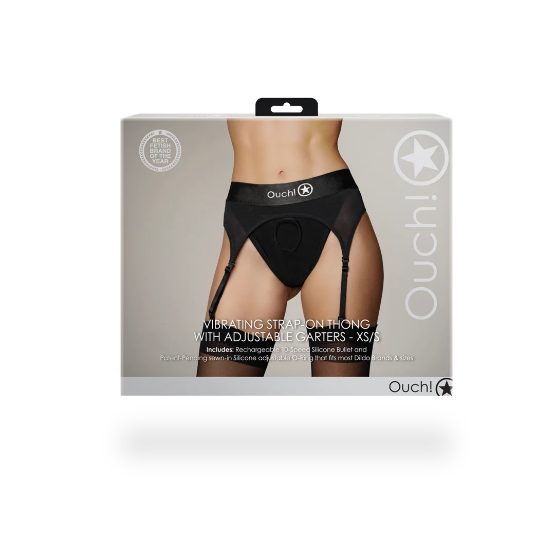 Ouch! Perizoma vibrante con strap on e reggicalze regolabili - immagine 14