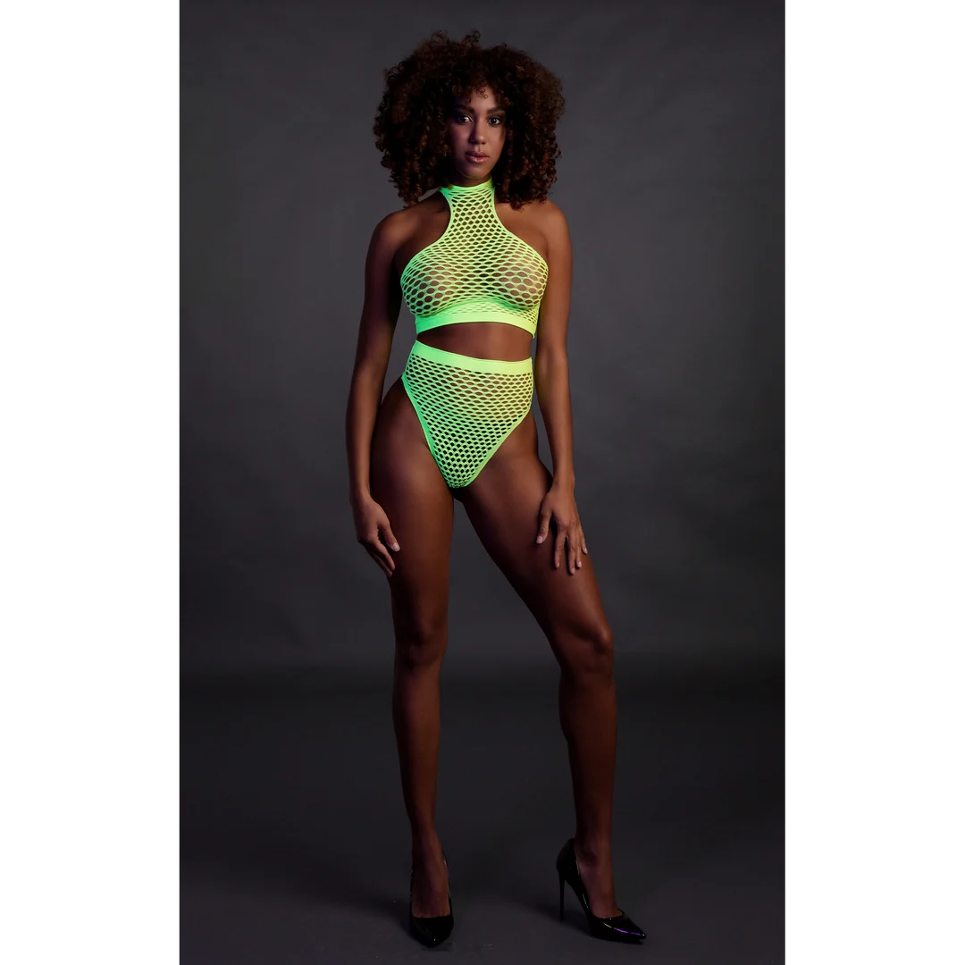 Set verde neon a collo alto con slip - immagine 3
