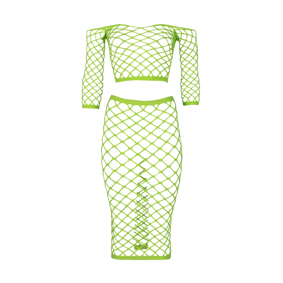 Crop top verde neon con gonna lunga - immagine 5