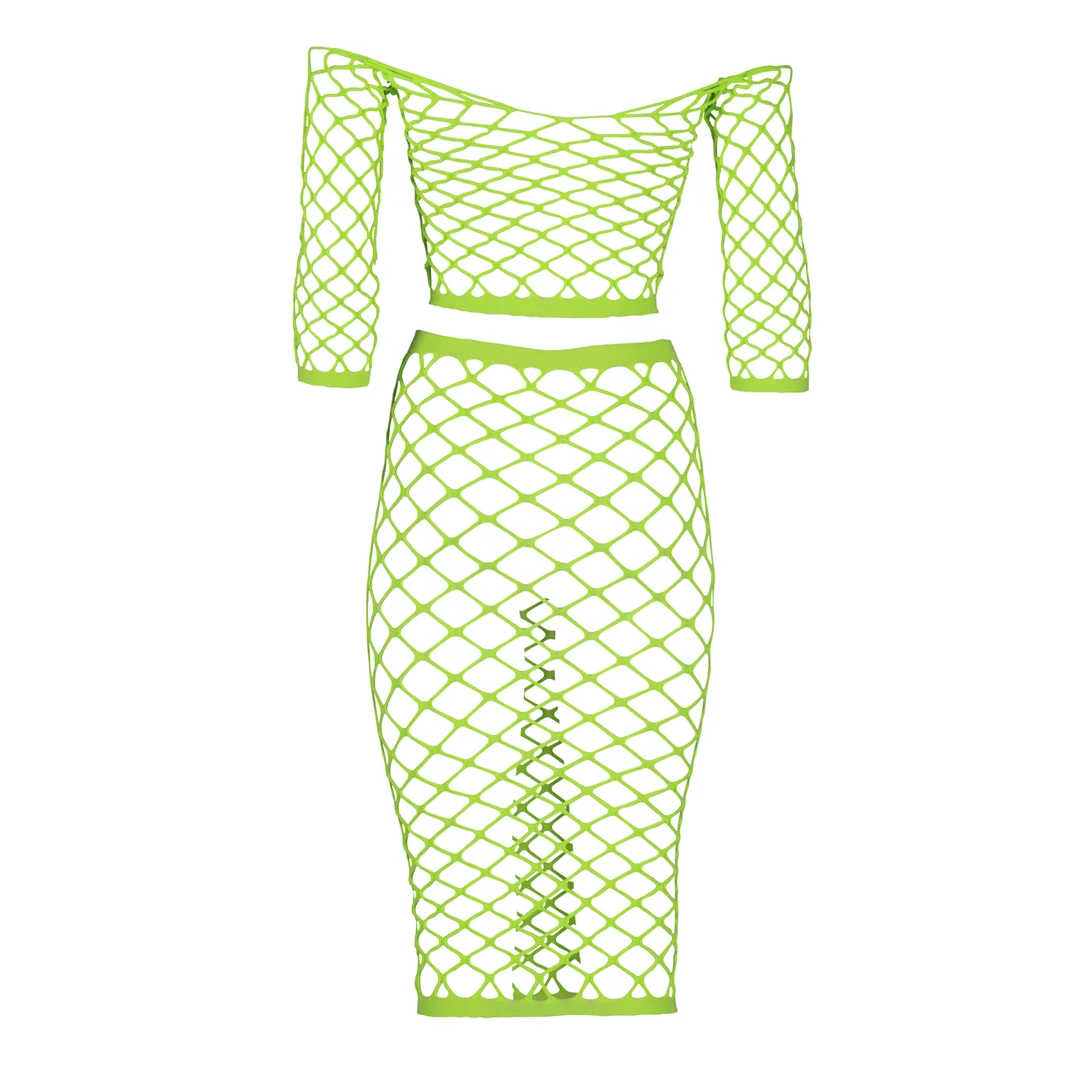 Crop top verde neon con gonna lunga - immagine 6