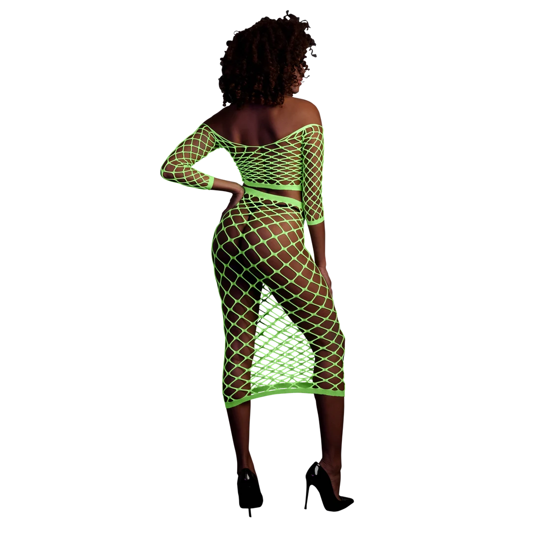 Crop top verde neon con gonna lunga - immagine 2