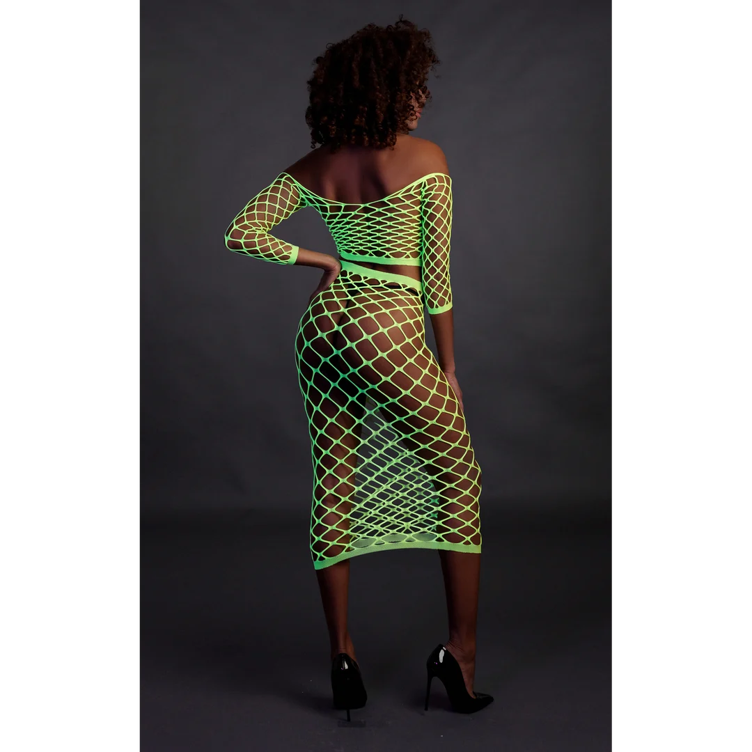 Crop top verde neon con gonna lunga - immagine 4